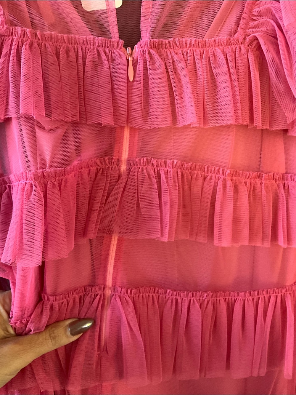 Karlie Coral Pink Ruffle Mesh Dress - Picture 4 of 11